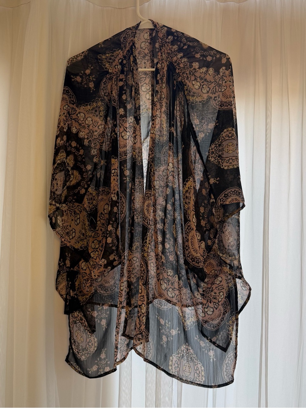 Maurices Sheer Black & Pink Paisley Kimono